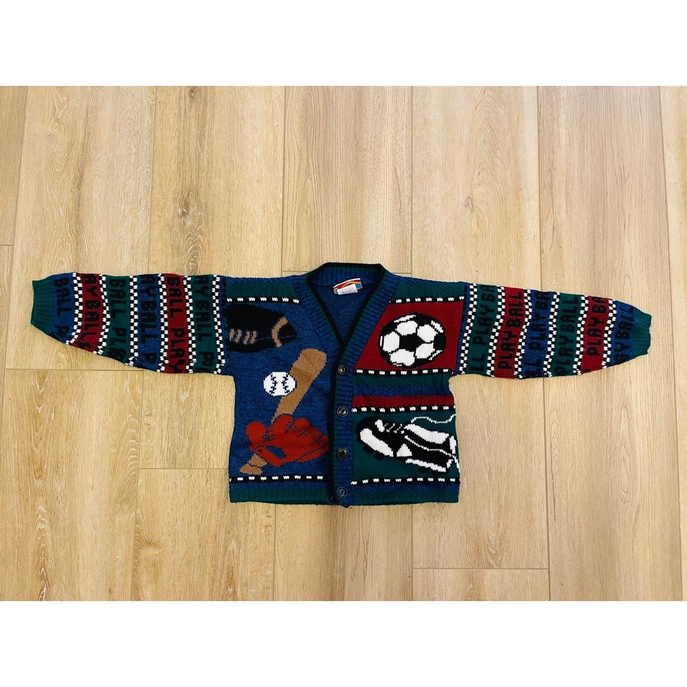 Vintage 90's Hot Cashews Baseball Theme Youth Long Sleeve Button Up Sweater - Picture 6 of 7